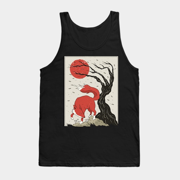 Fox Red Sun Foxes Japanese Style Art Painting Tank Top by LR_Collections